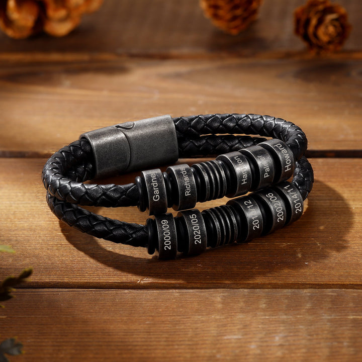 Versatile Black Braided Leather Bracelet with Eight Engraving Options - Herzschmuck