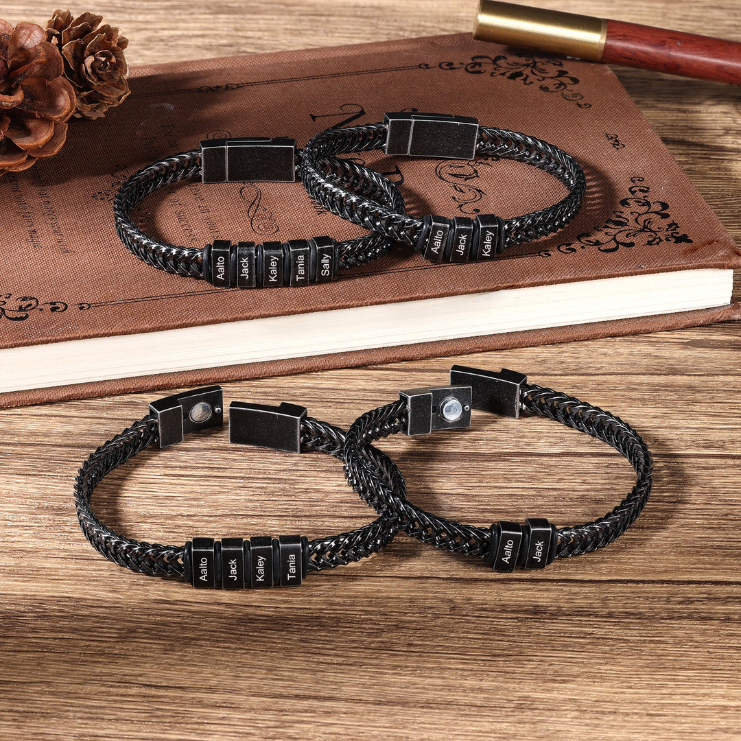 Black Vintage Style Personalized Stainless Steel Curb Chain Bracelet with Five Engravings - Herzschmuck